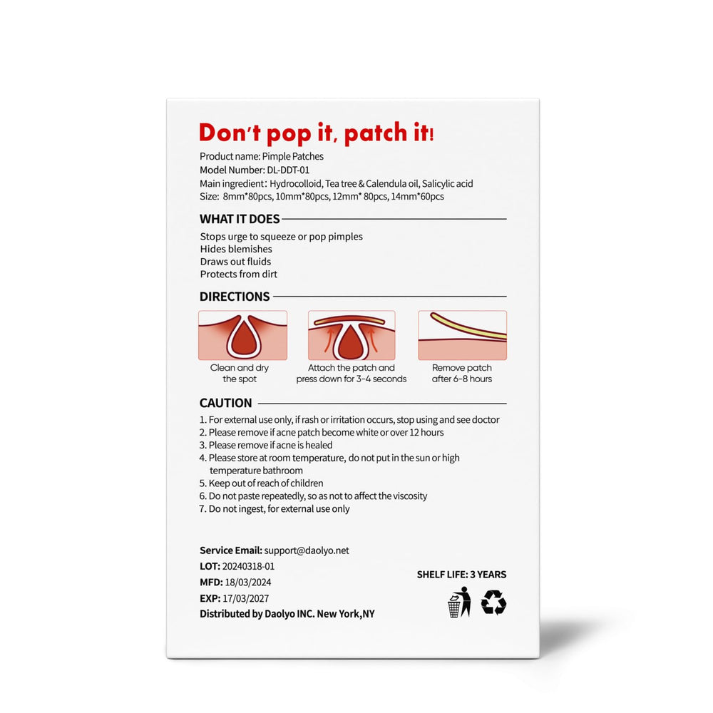 Daolyo Pimple Patches include 300-count pack for everyday blemishes.