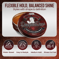 Dapper Dan Deluxe Pomade acabado brillo medio para estilos versátiles.