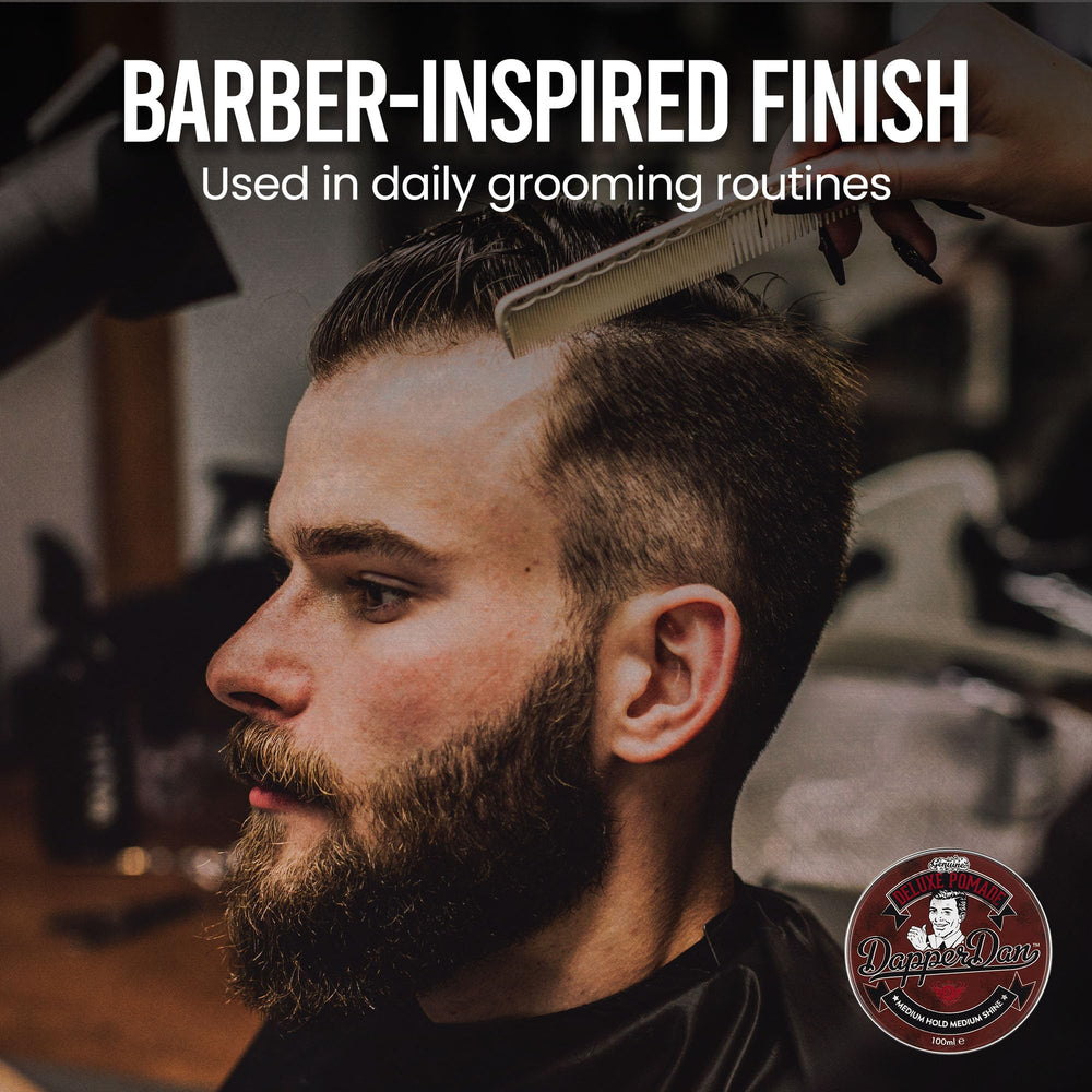 Dapper Dan Deluxe Pomade lavado fácil evita residuos grasos.