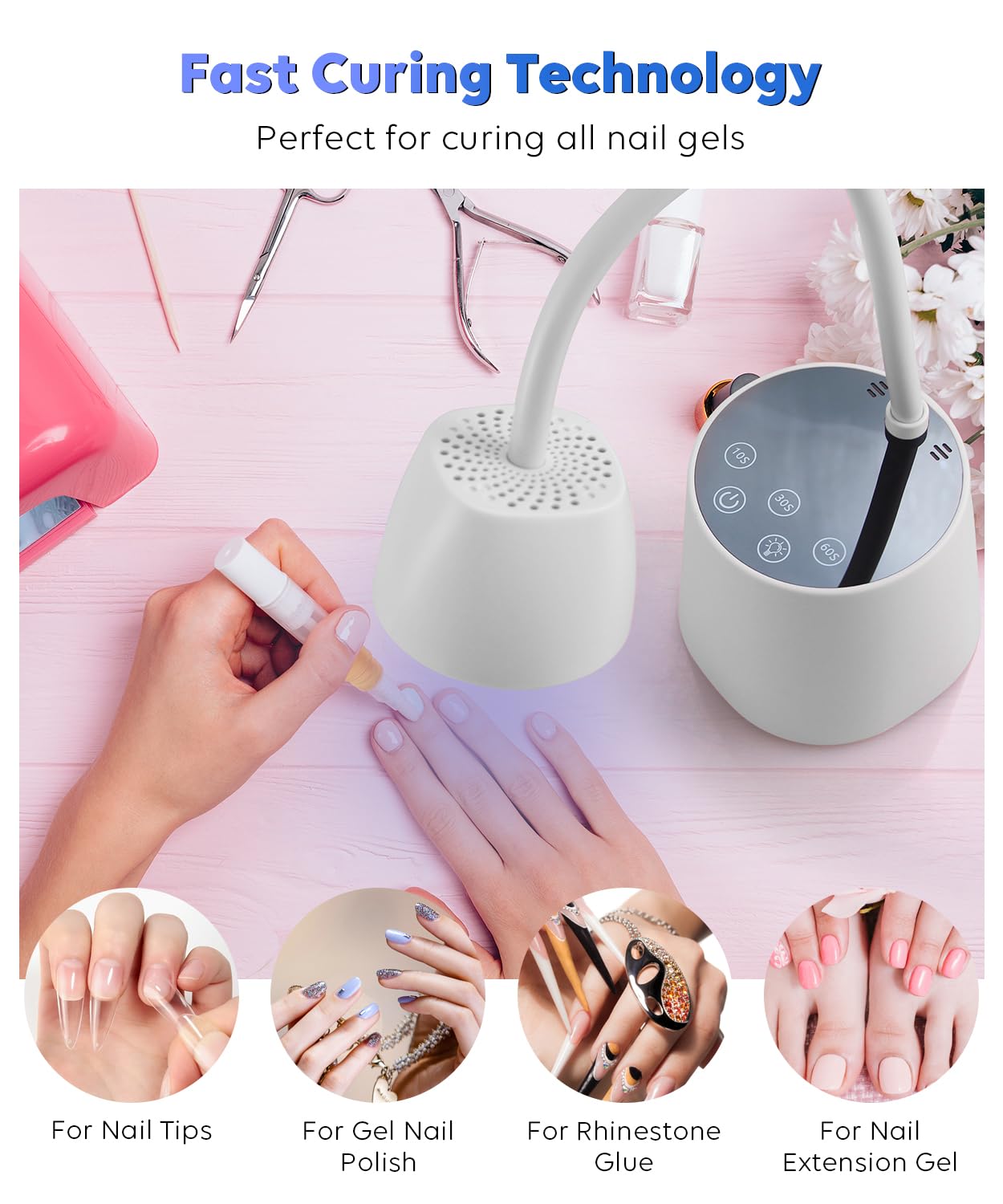 DAQVQ UV nail lamp auto-sensor, hands-free operation saves time during manicures.