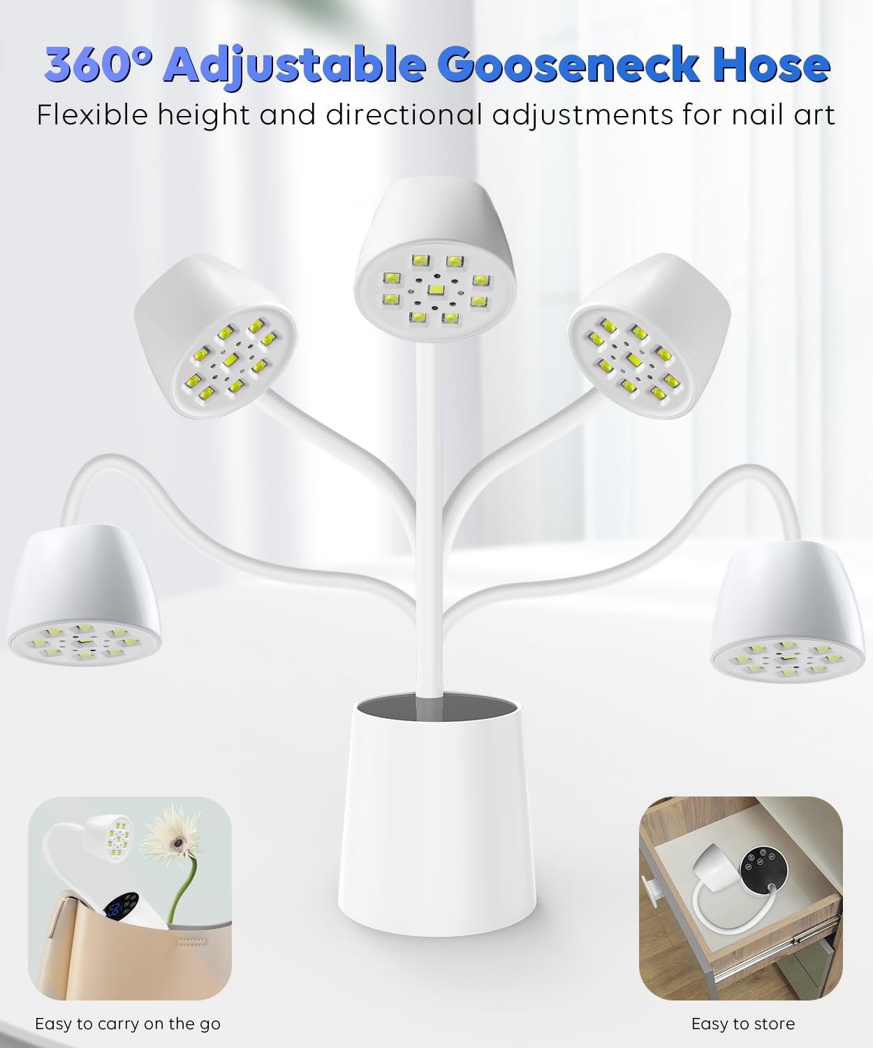 DAQVQ UV nail lamp desk-light function, doubles as a bright desk lamp.