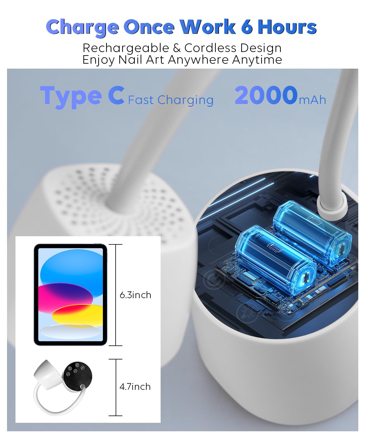 DAQVQ UV nail lamp gooseneck angle, flexible positioning for even curing.