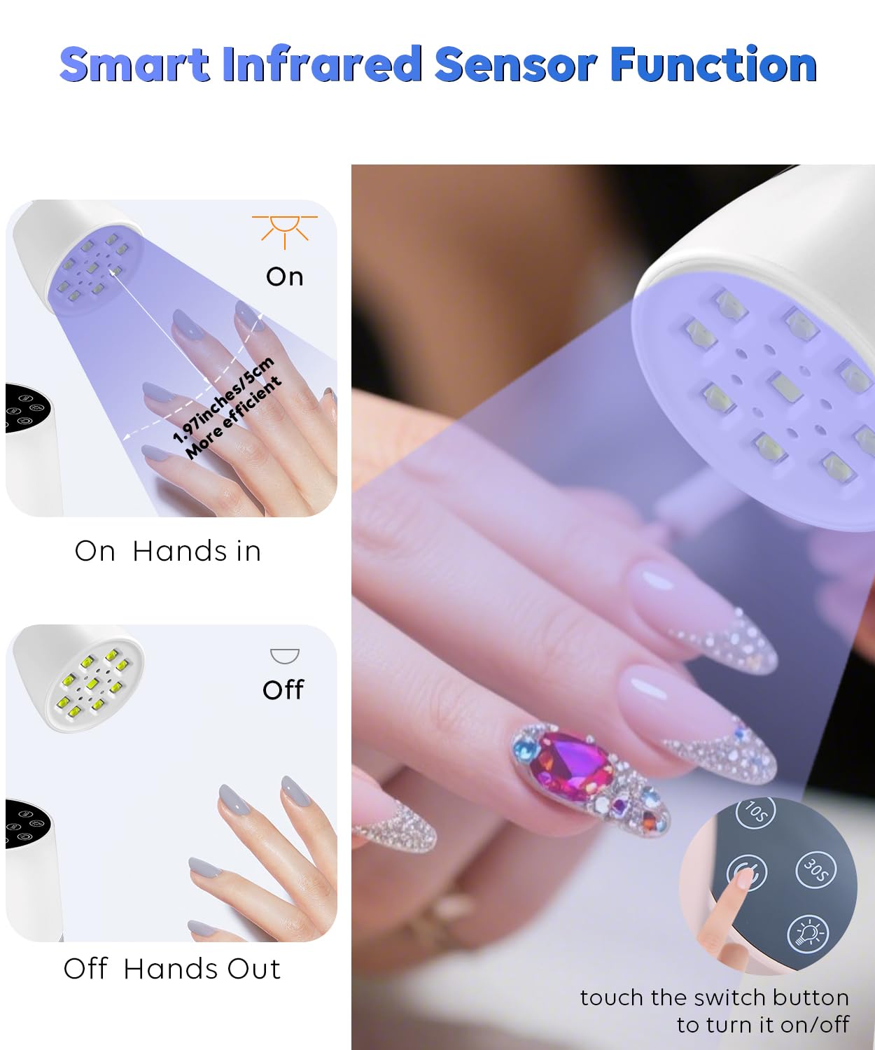 DAQVQ UV nail lamp rechargeable battery, cordless convenience for any workspace.