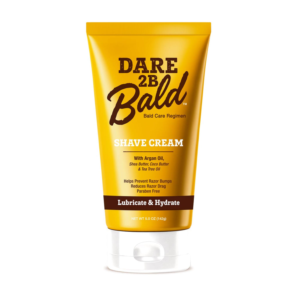 Dare 2B Bald shaving cream applied on bald scalp for a smooth shave