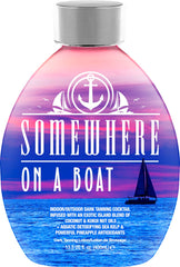 DARK TANS EXCLUSIVE Somewhere On A Boat bottle front highlighting coconut oil for moisturized tanning