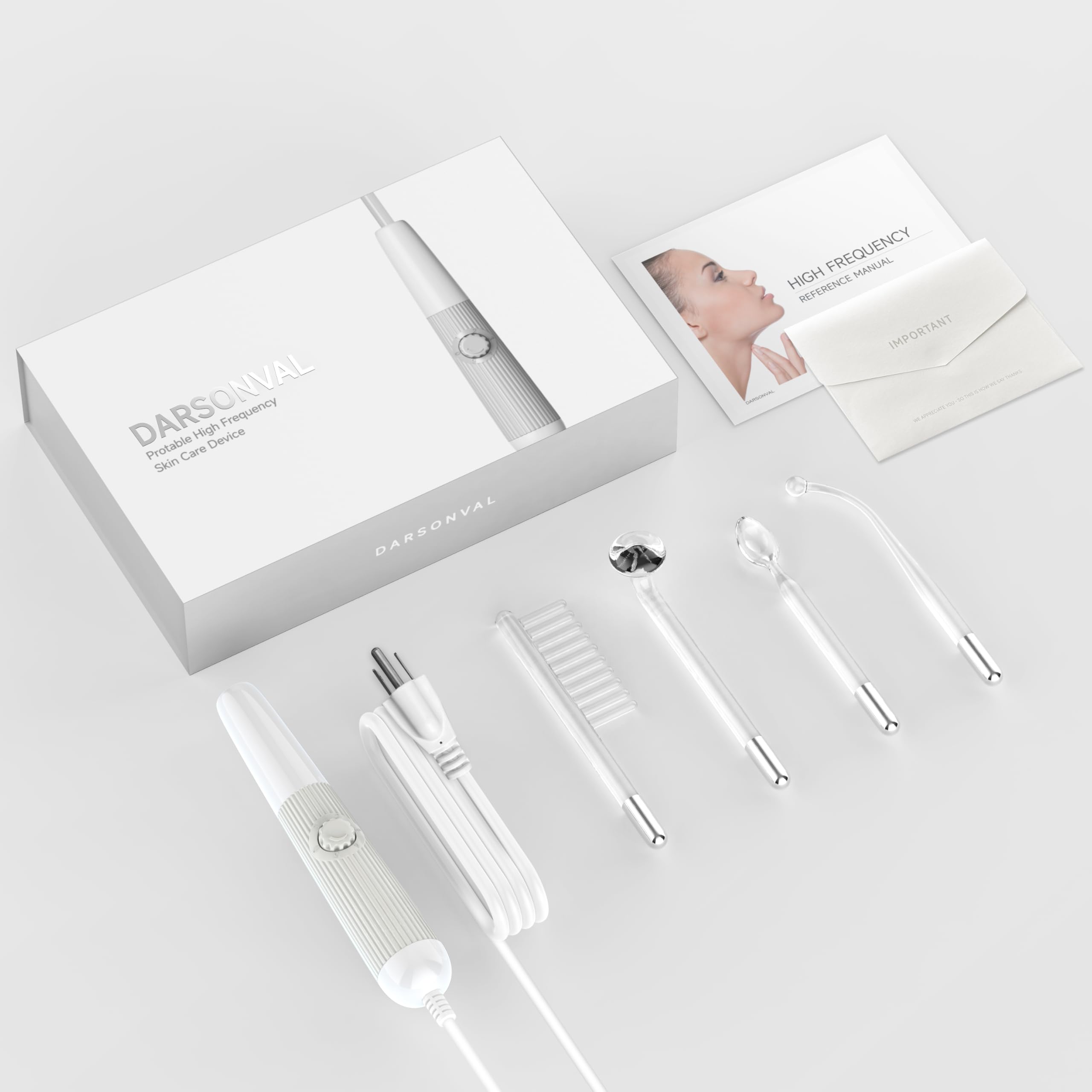 DARSONVAL high frequency facial wand warranty card emphasizes 1-year protection and support.