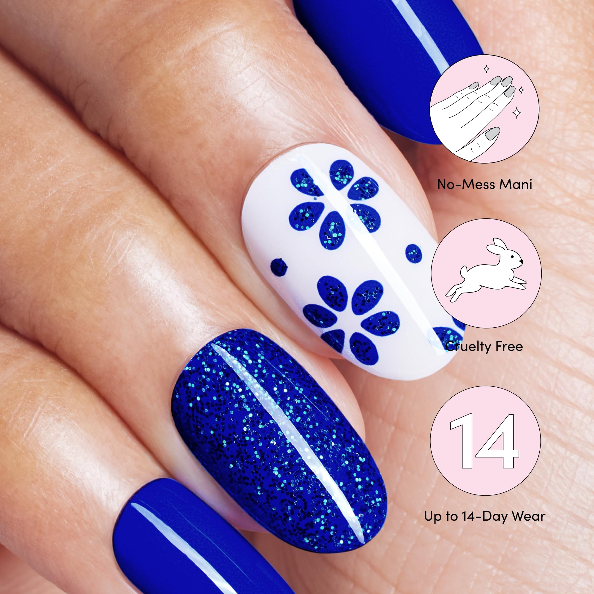 Kit de manicura 3 piezas con 32 tiras Flor Azul y herramientas