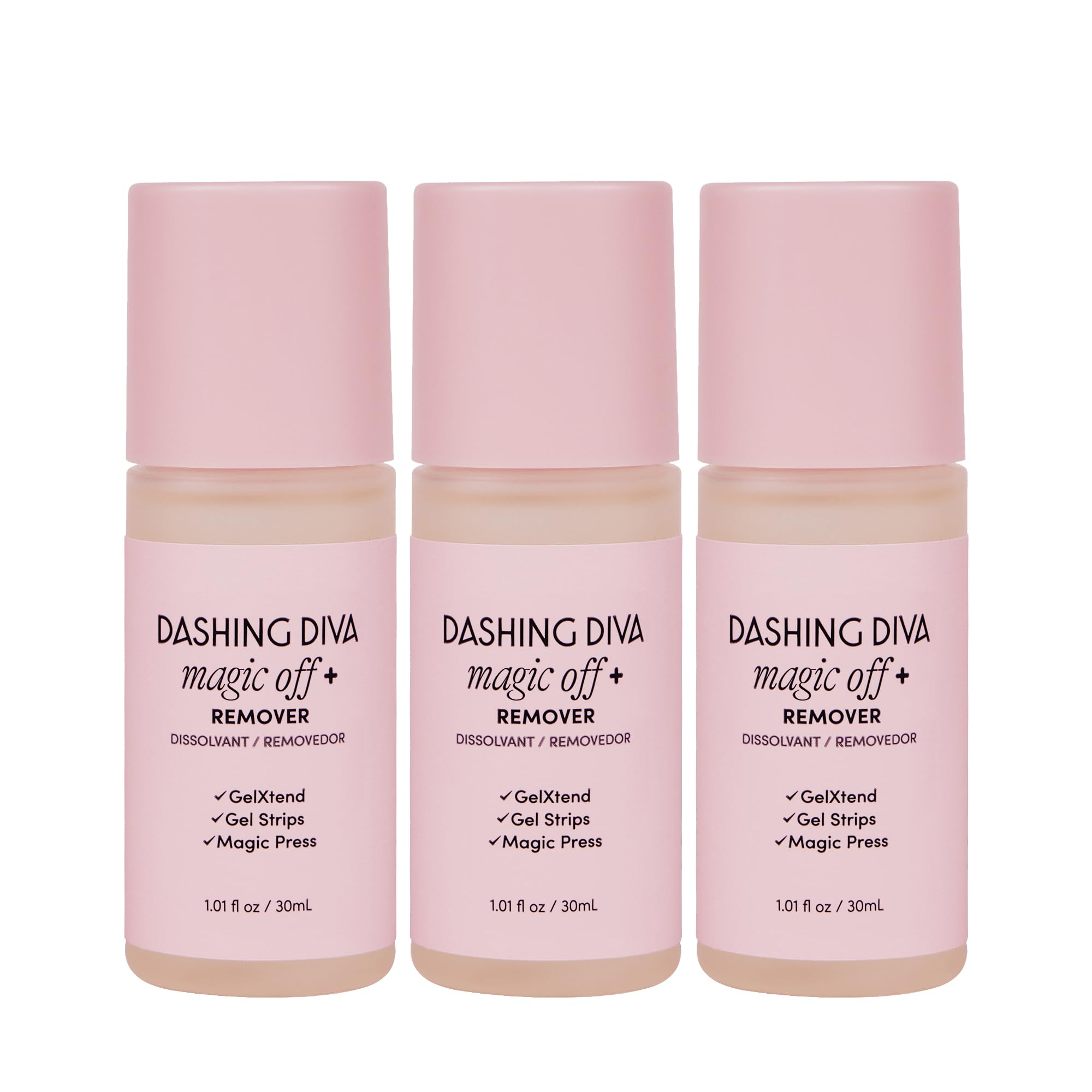 Dashing Diva Magic Off+ remover bote 30ml facilita la remoción suave y cuida la uña.