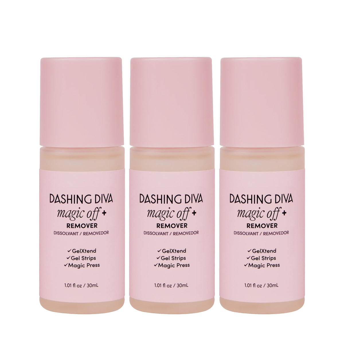 Dashing Diva Magic Off+ remover bote 30ml facilita la remoción suave y cuida la uña.