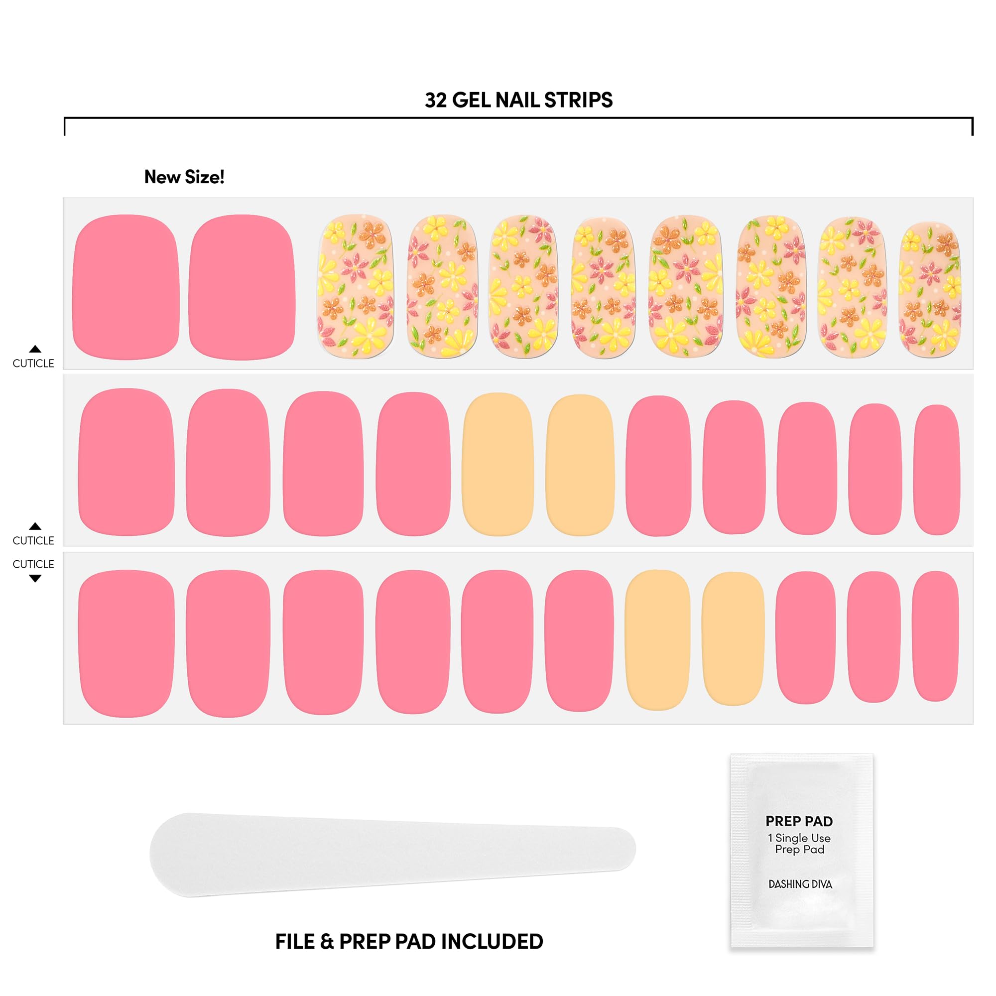 Contenido de 32 envolturas Dashing Diva Pascua para manicura rápida.