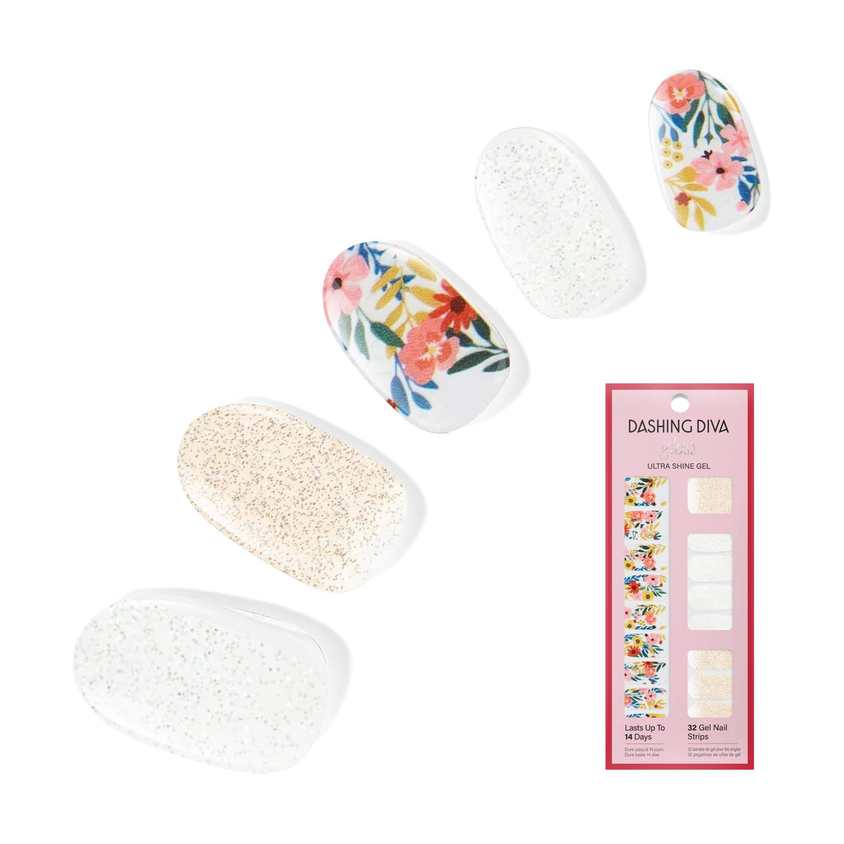 Dashing Diva Wallflower Frenzy: tiras gel brillo base para uñas con acabado brillante.