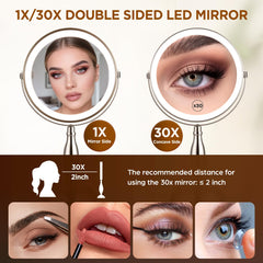 DASLAVA brushed nickel mirror — 360° rotation for versatile angles.