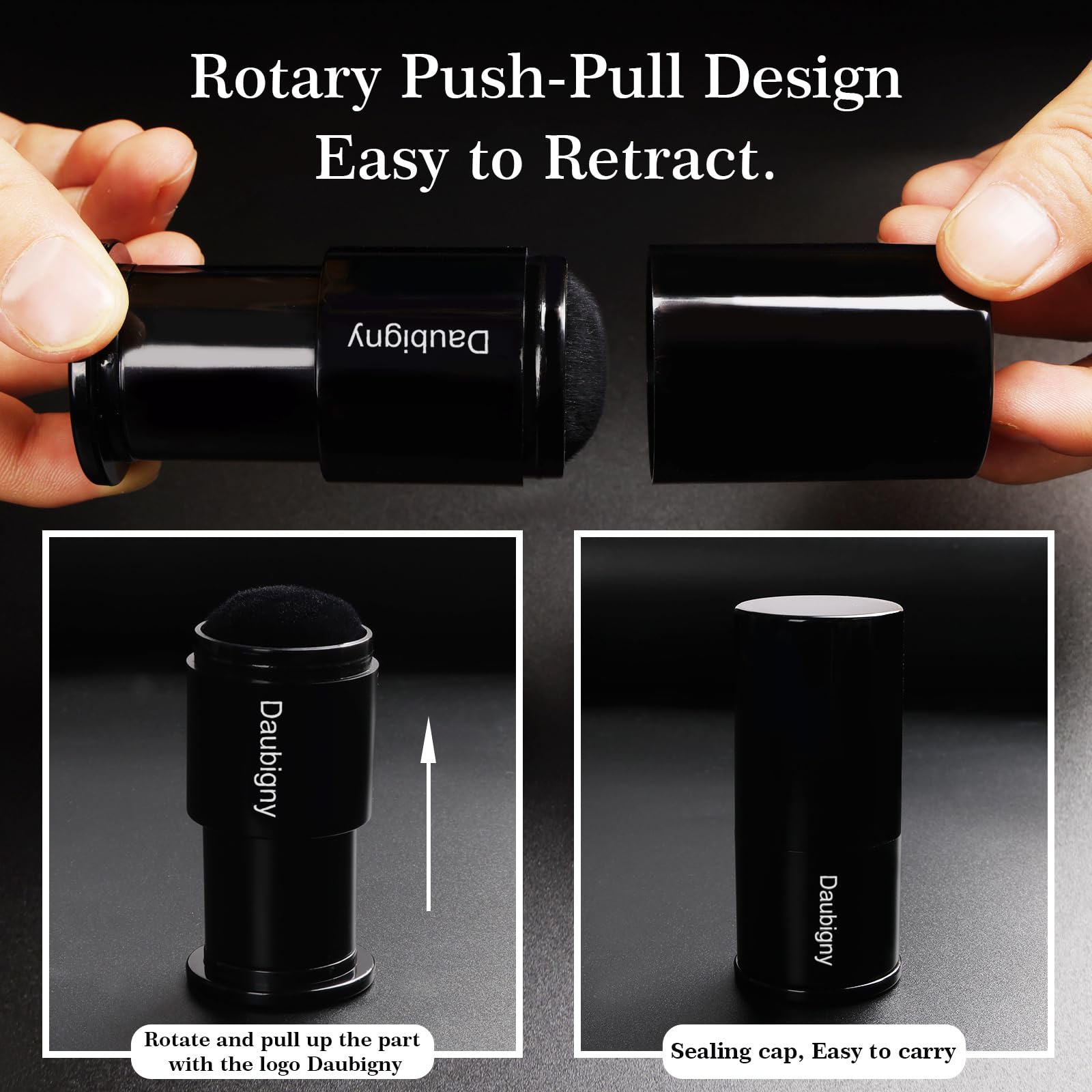 Daubigny retractable kabuki brush showing the 9-step process to prevent shedding.