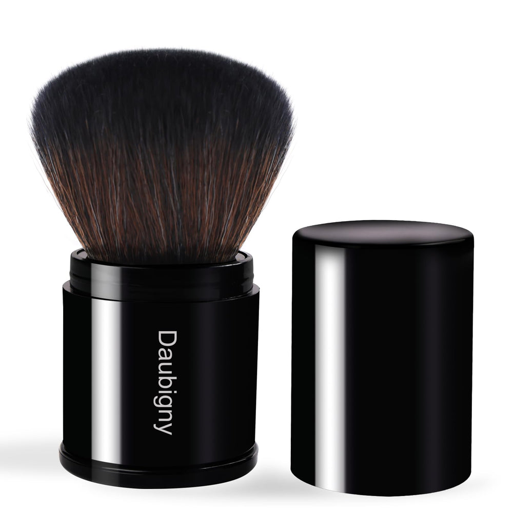 Daubigny retractable kabuki brush compact for travel makeup touchups.