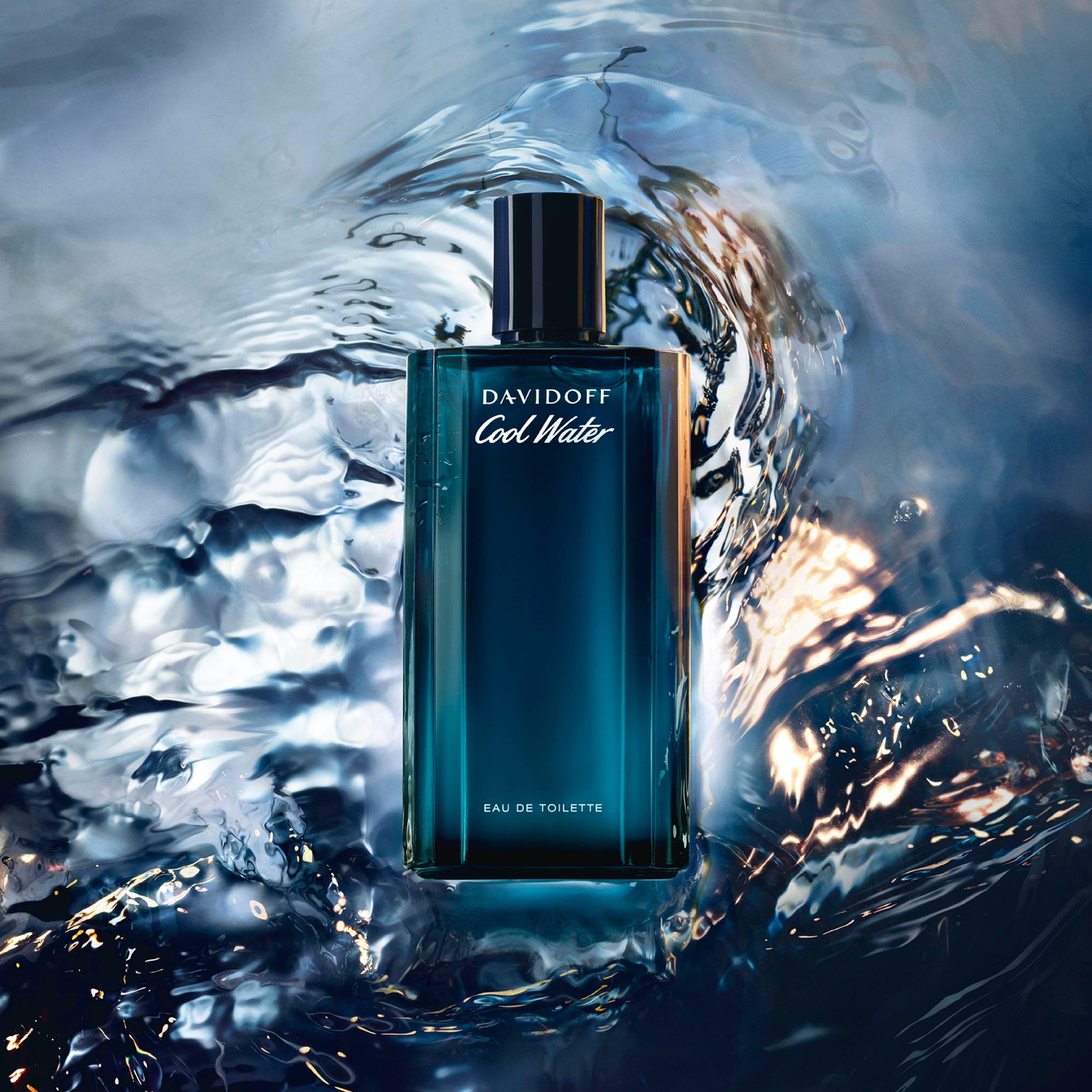 Davidoff Cool Water packaging front hints at lasting scent.