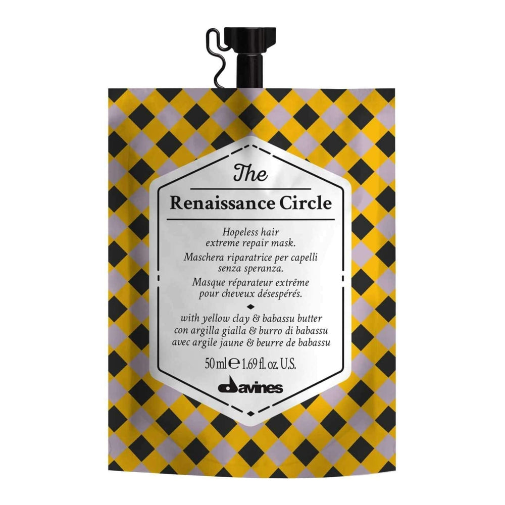 Davines Círculo Renacimiento, envase del tratamiento, facilita uso constante y cuidado capilar disciplinado.