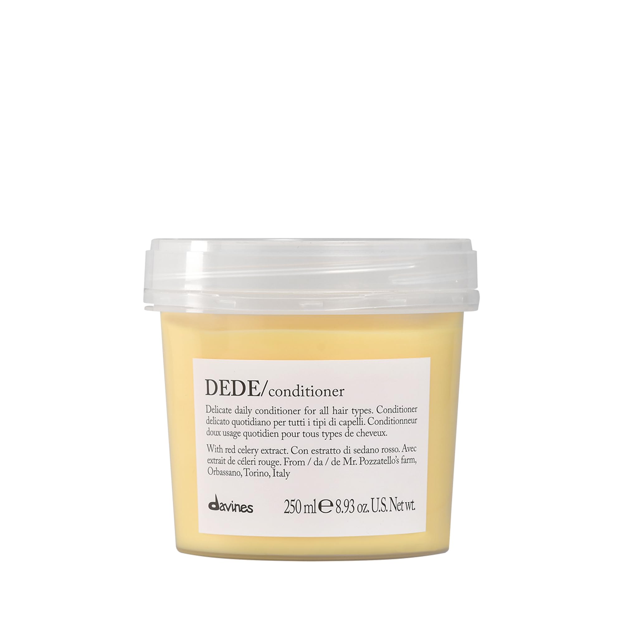 Davines DEDE conditioner bottle pour shows lightweight daily conditioning for fine hair.