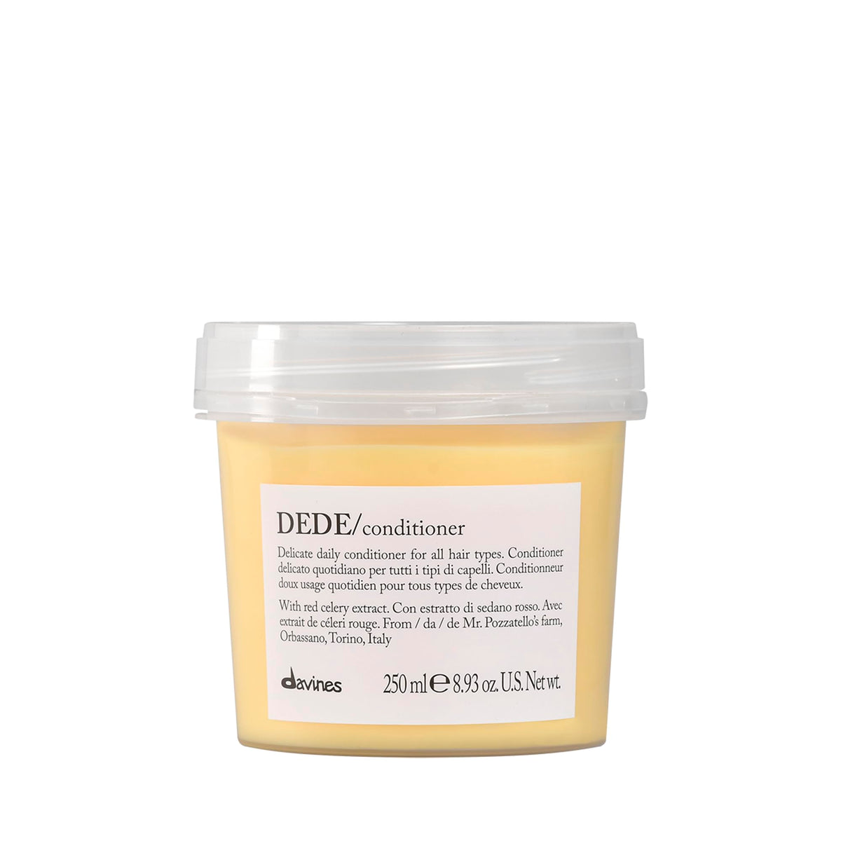 Davines DEDE conditioner bottle pour shows lightweight daily conditioning for fine hair.