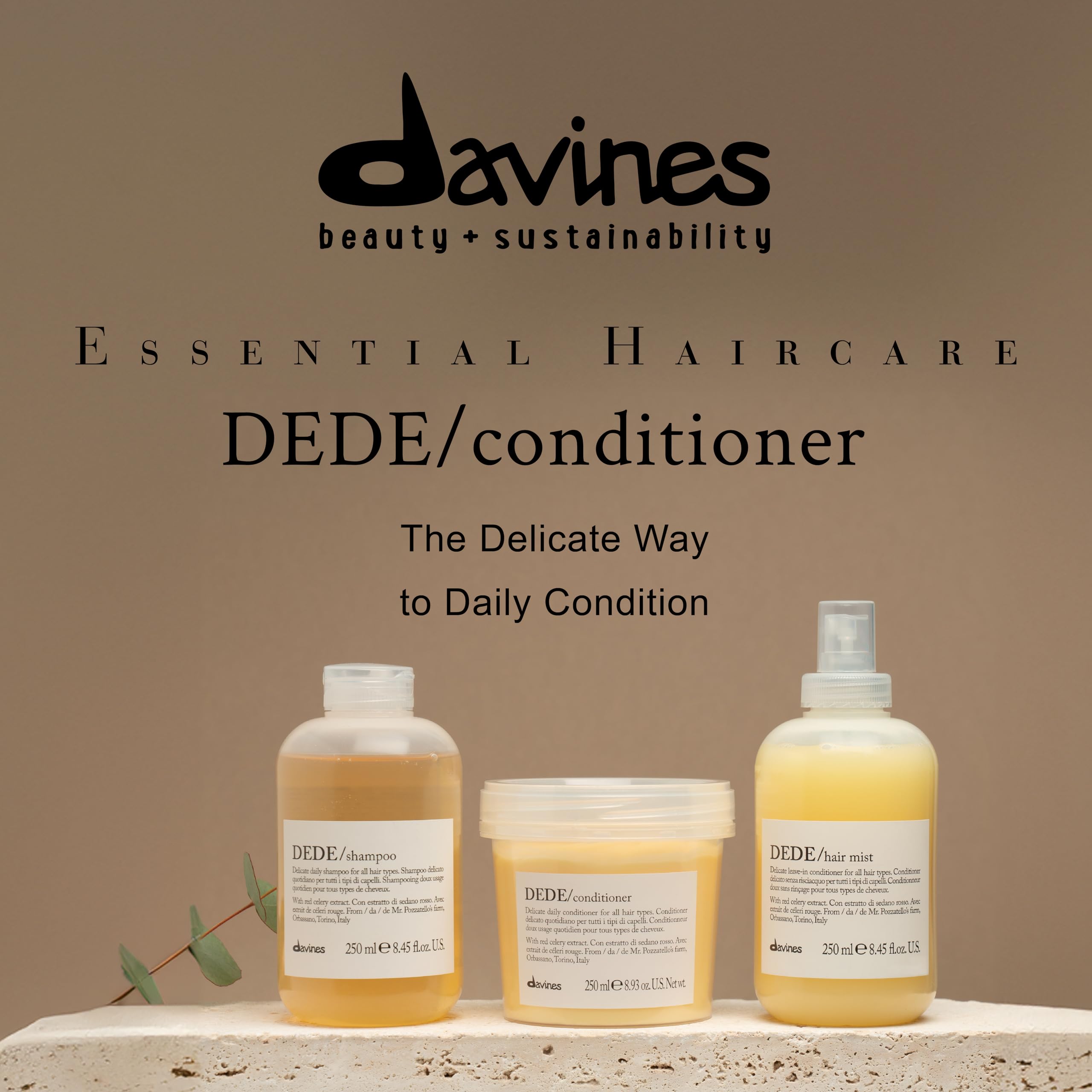 Davines DEDE conditioner detangling action eases knots for smooth, manageable strands.