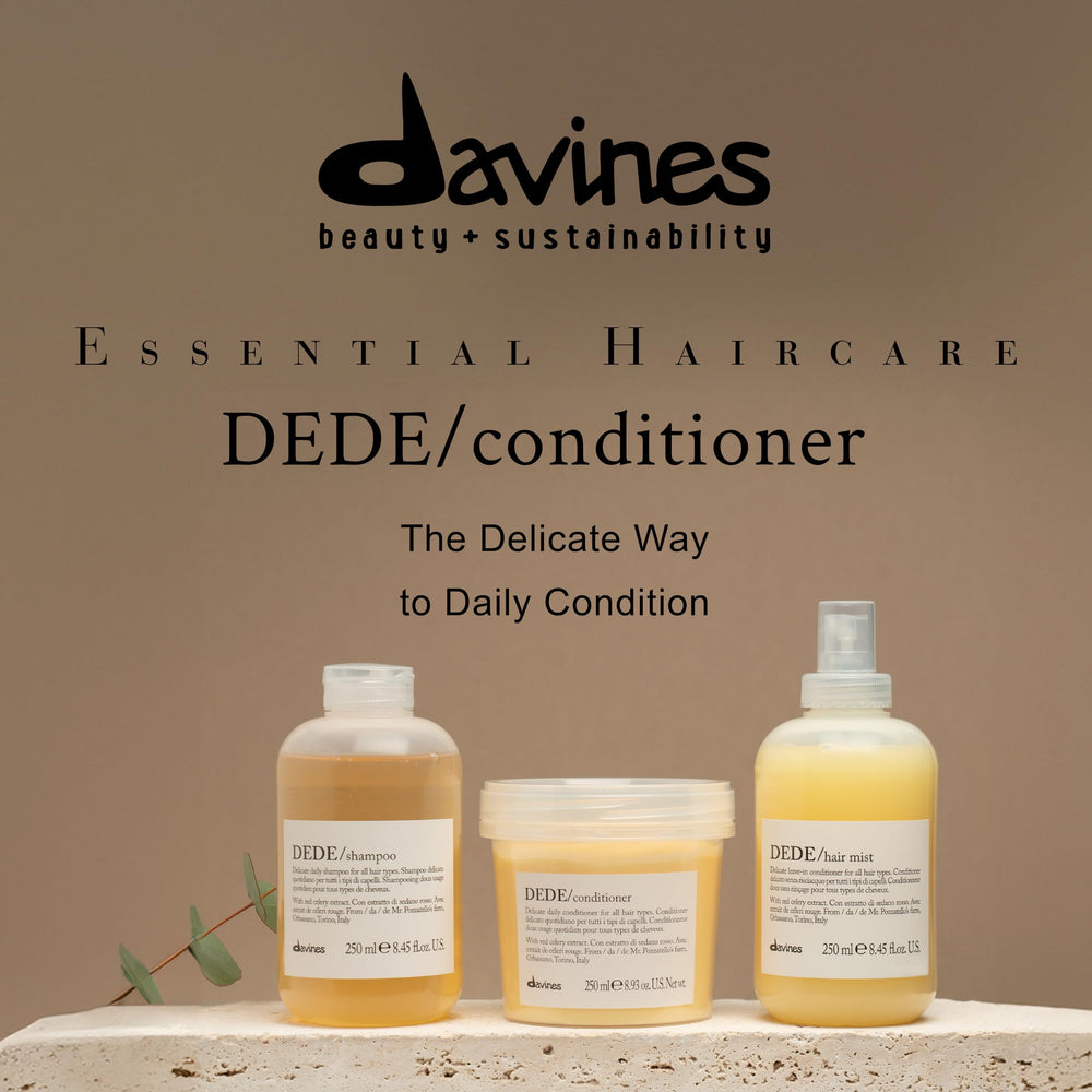 Davines DEDE conditioner detangling action eases knots for smooth, manageable strands.