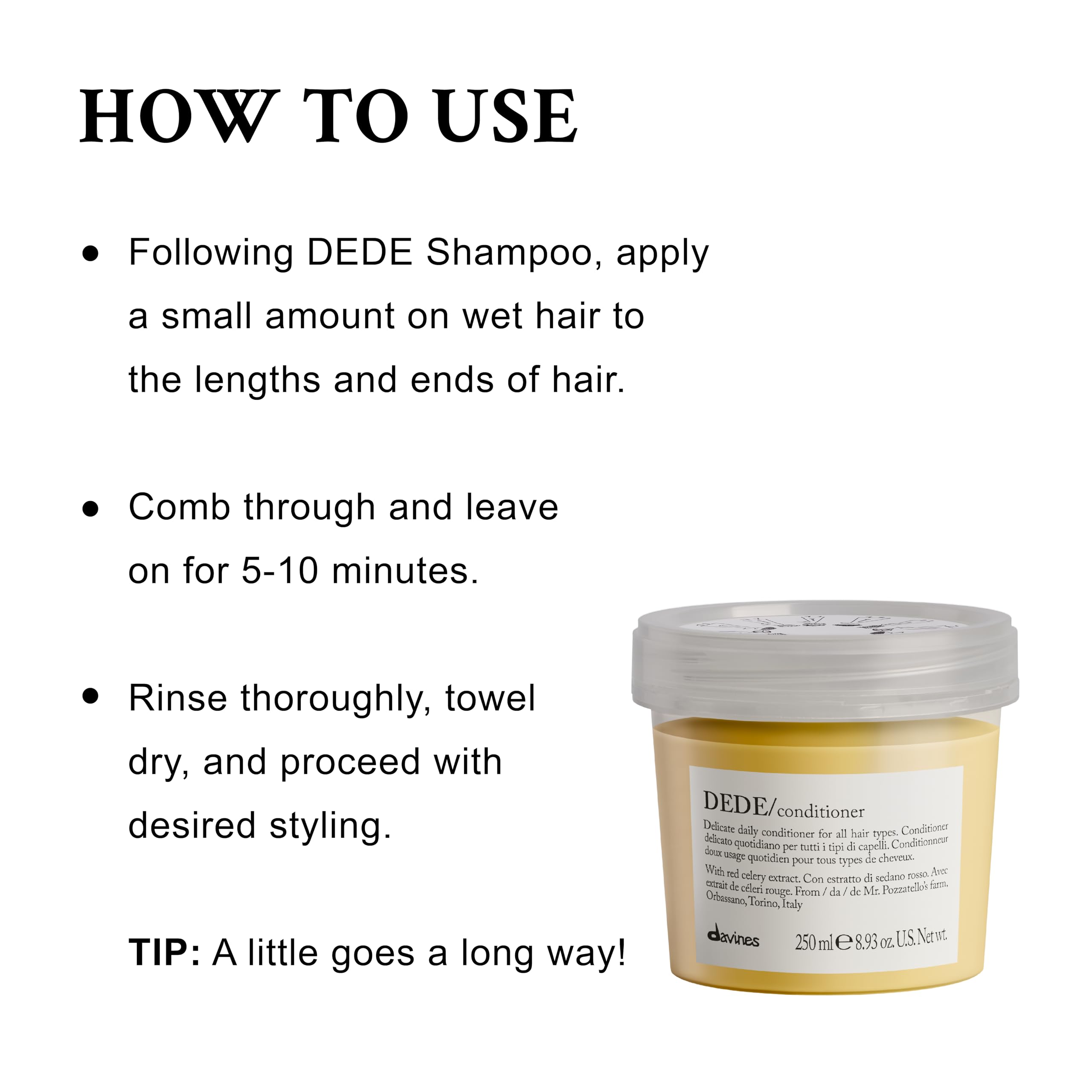 Davines DEDE conditioner soft hair result with mineral-rich formula for daily moisture.