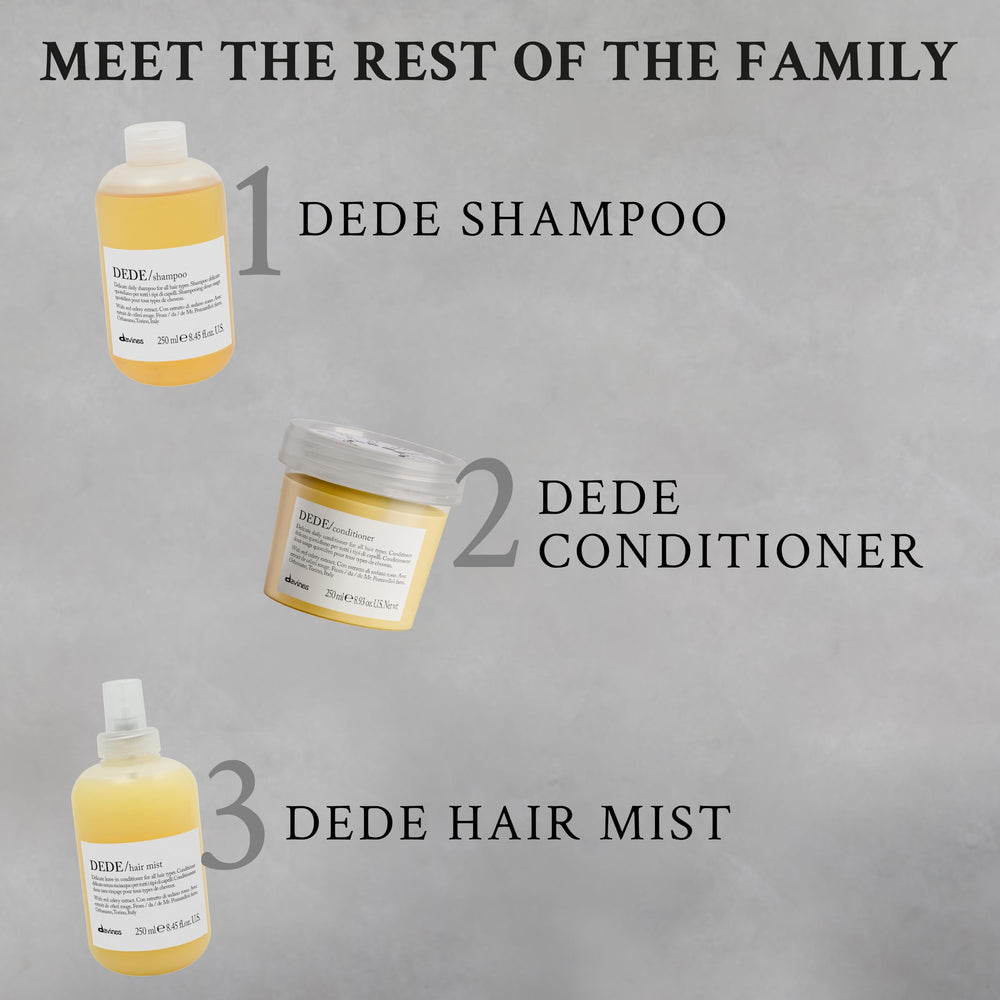 Red celery extract highlighted on the DEDE Hair Mist label.