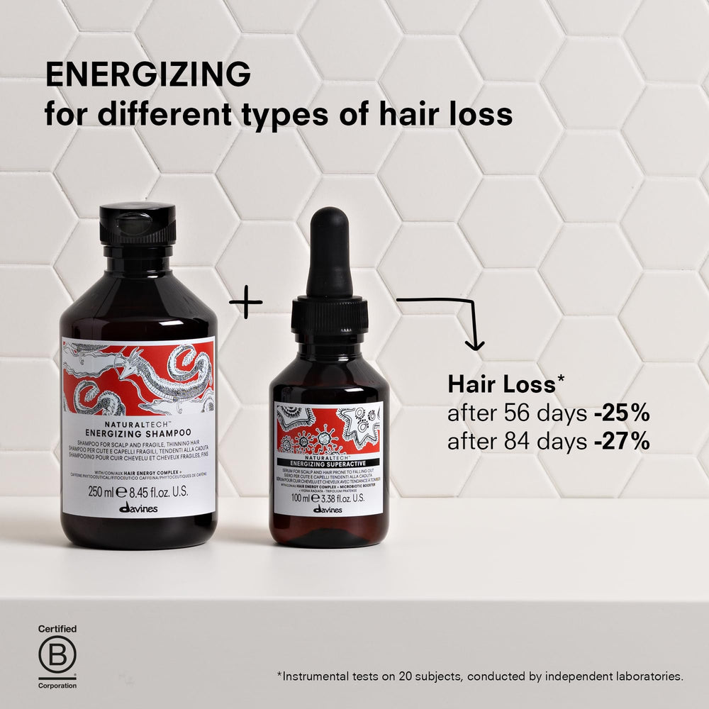 Davines Energizing Superactive Serum travel-size box for on-the-go care.