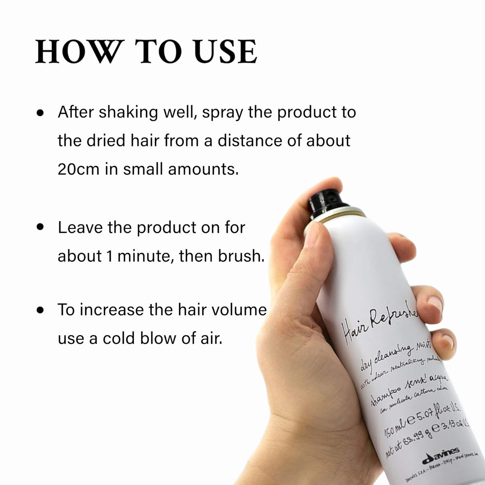 Davines Hair Refresher Dry Shampoo application mist on hair.