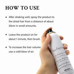 Davines Hair Refresher Dry Shampoo application mist on hair.