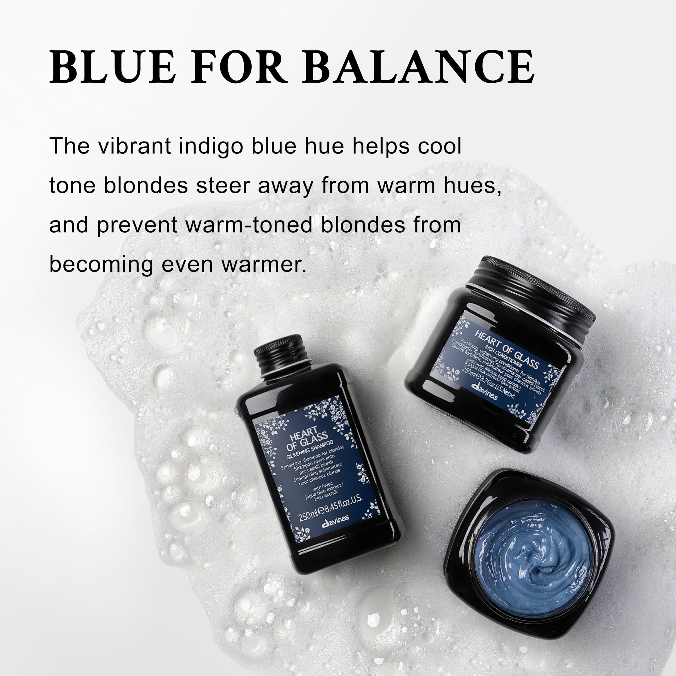 Davines Heart of Glass application on hair demonstrates gentle cleansing.