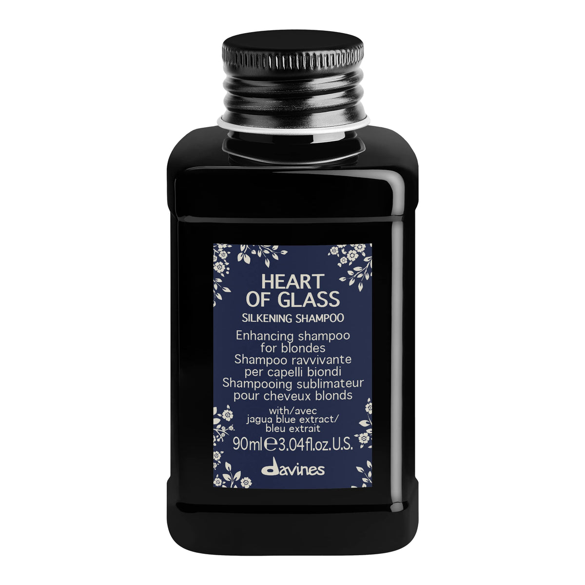 Davines Heart of Glass bottle showing silkening formula for blonde care.