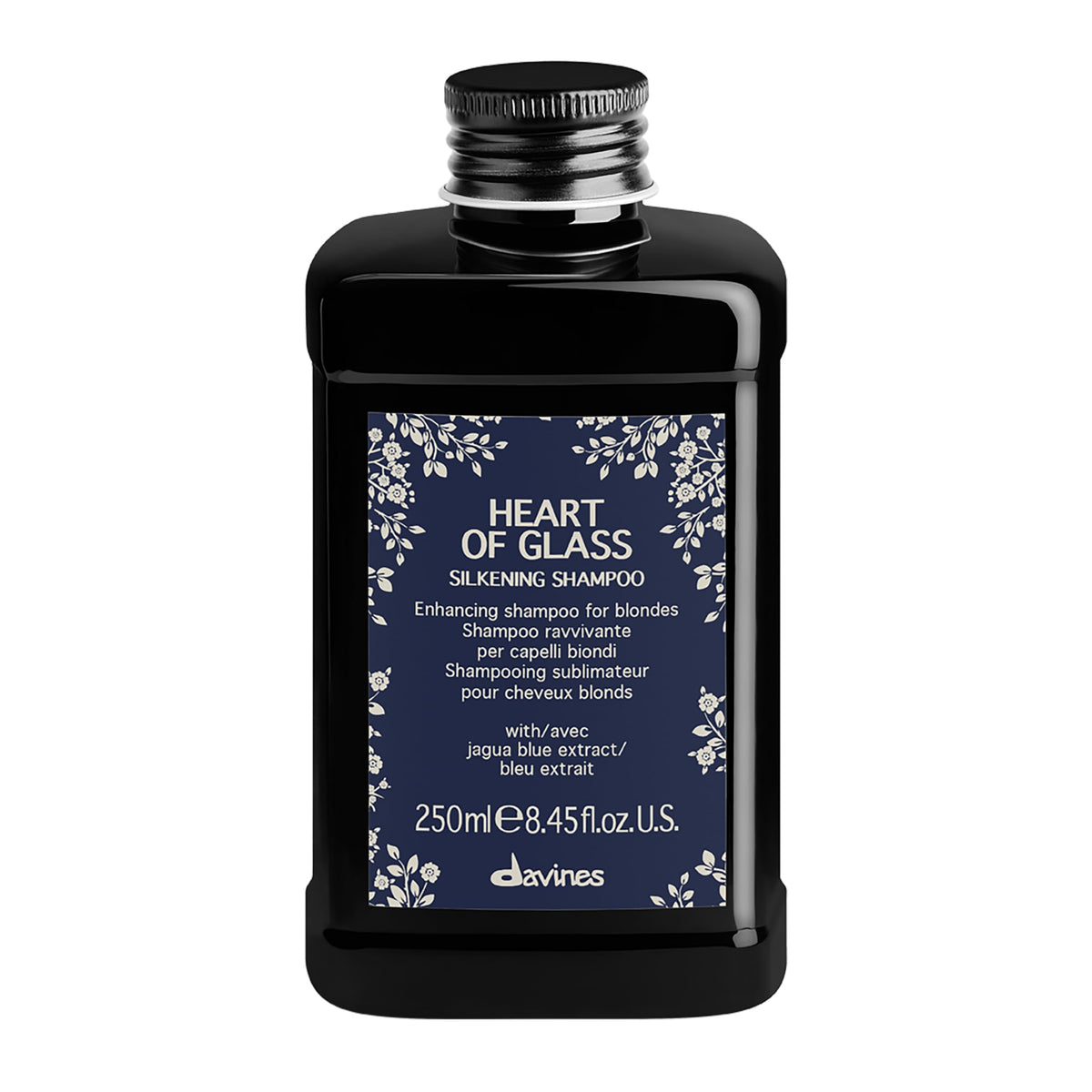 Davines Heart of Glass bottle highlights nourishing hydration for blonde hair.