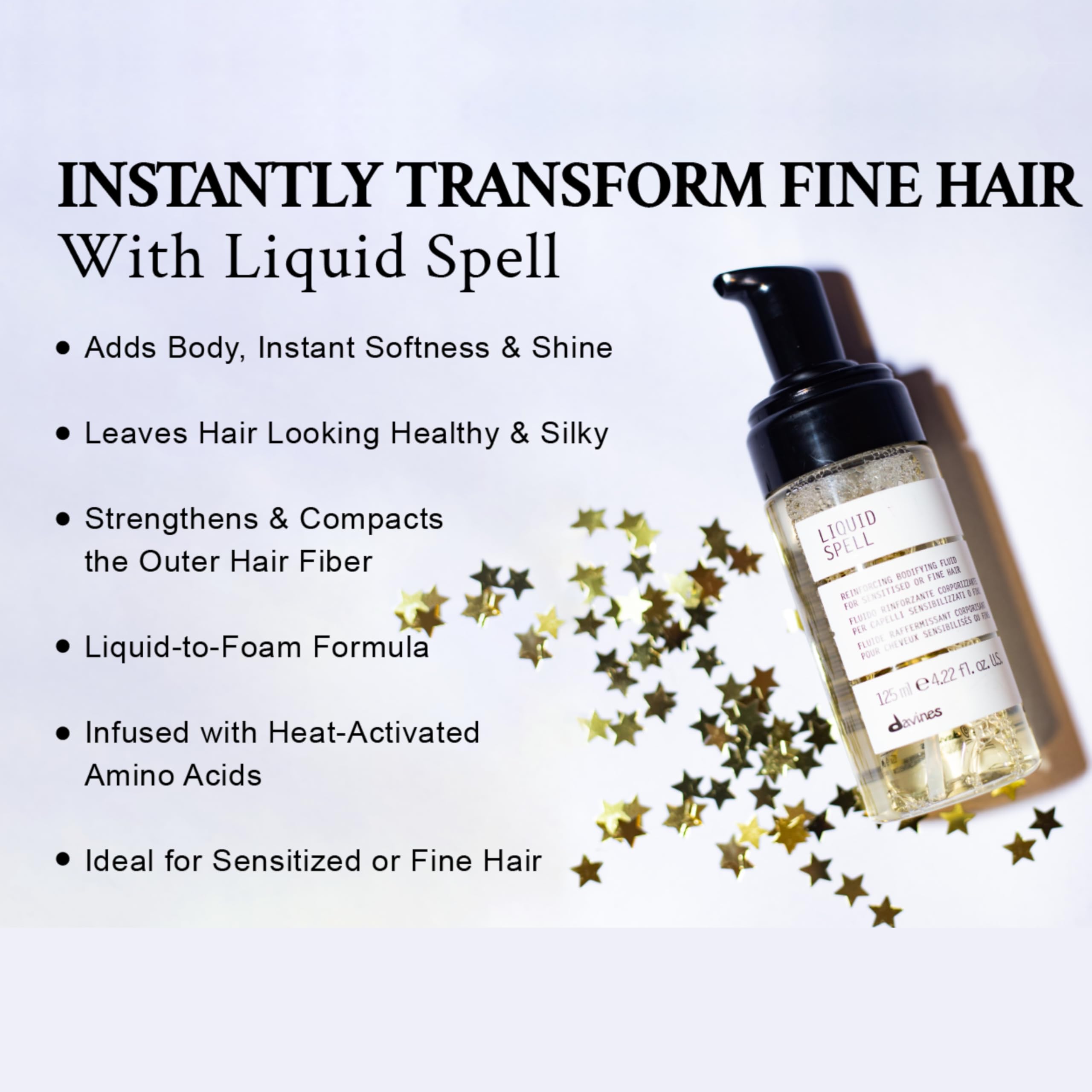 Davines Liquid Spell provides heat protection during styling.