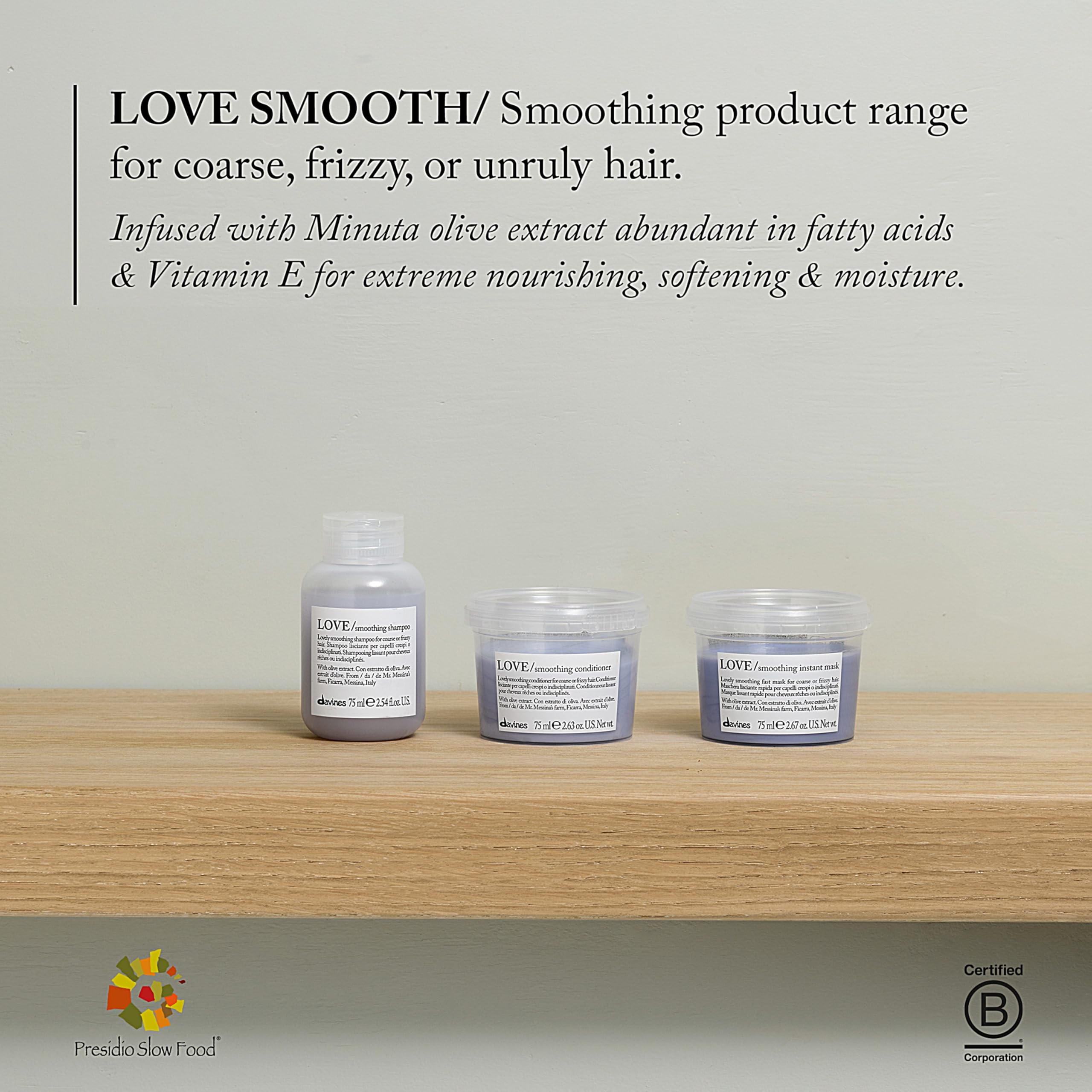 Cabello brillante y liso tras usar Davines LOVE Acondicionador.