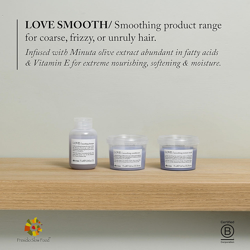 Cabello brillante y liso tras usar Davines LOVE Acondicionador.