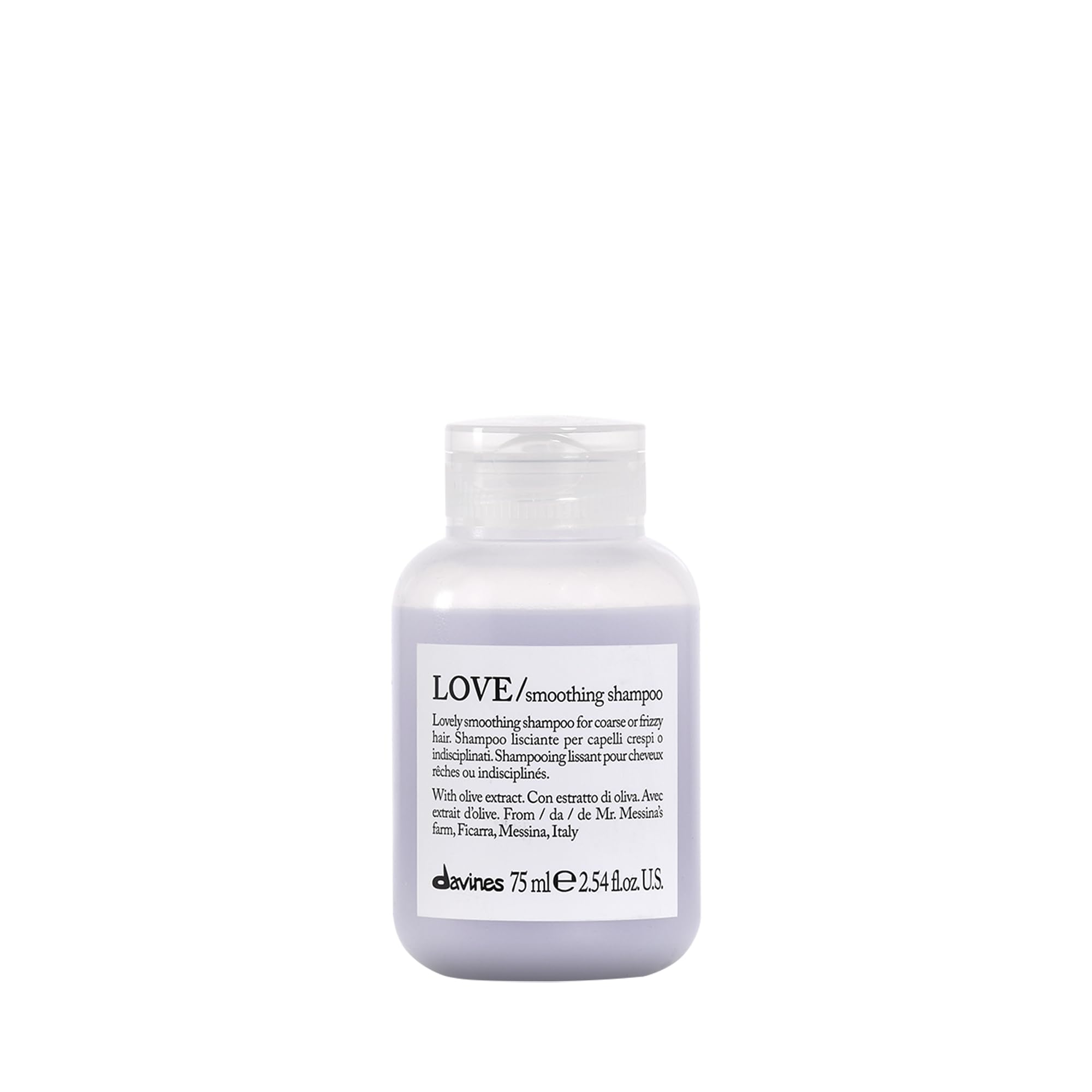 Davines LOVE champú alisante, botella de viaje, limpieza suave para cabello encrespado