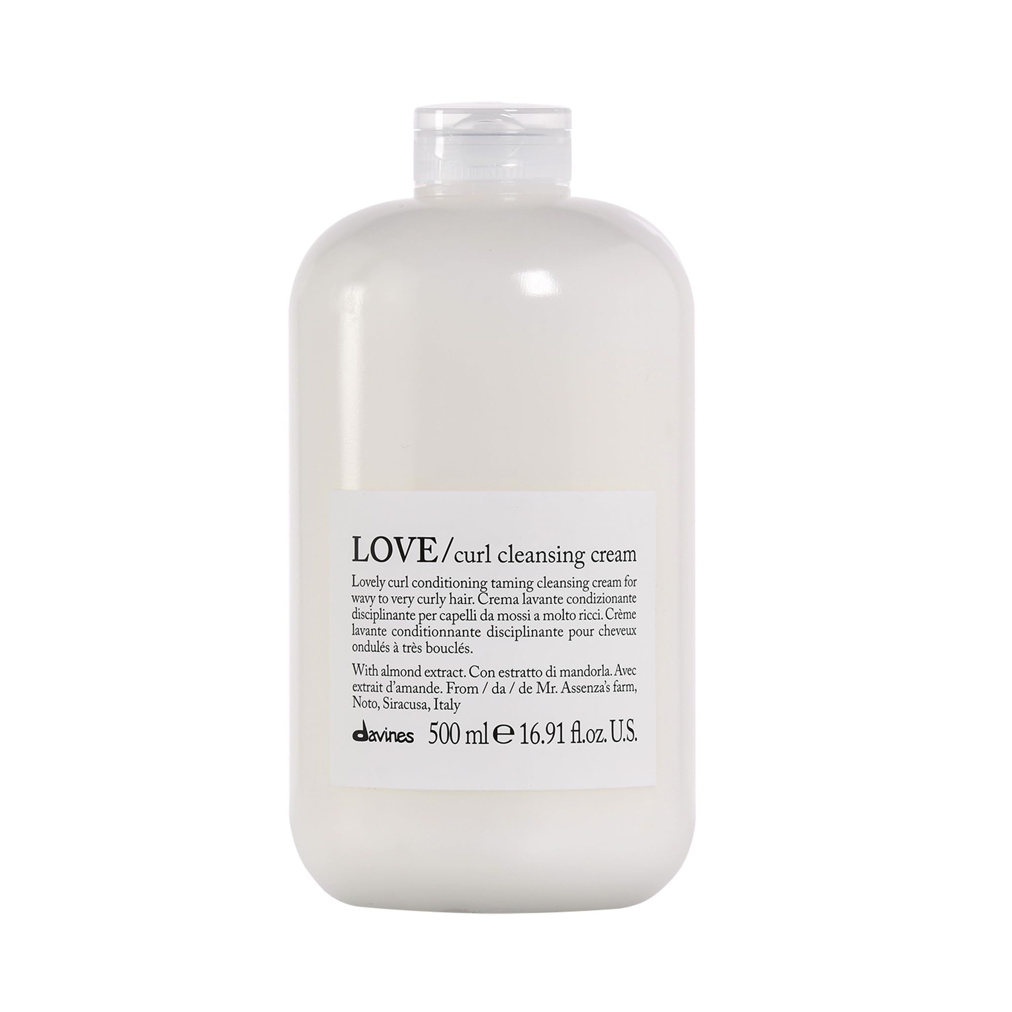 Davines LOVE Curl Cleansing Cream bottle pour shows light cleansing for soft, defined curls.