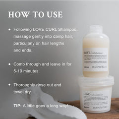 Davines Love Curl Conditioner: aplicación en manos facilita peinado y desenredo suave.