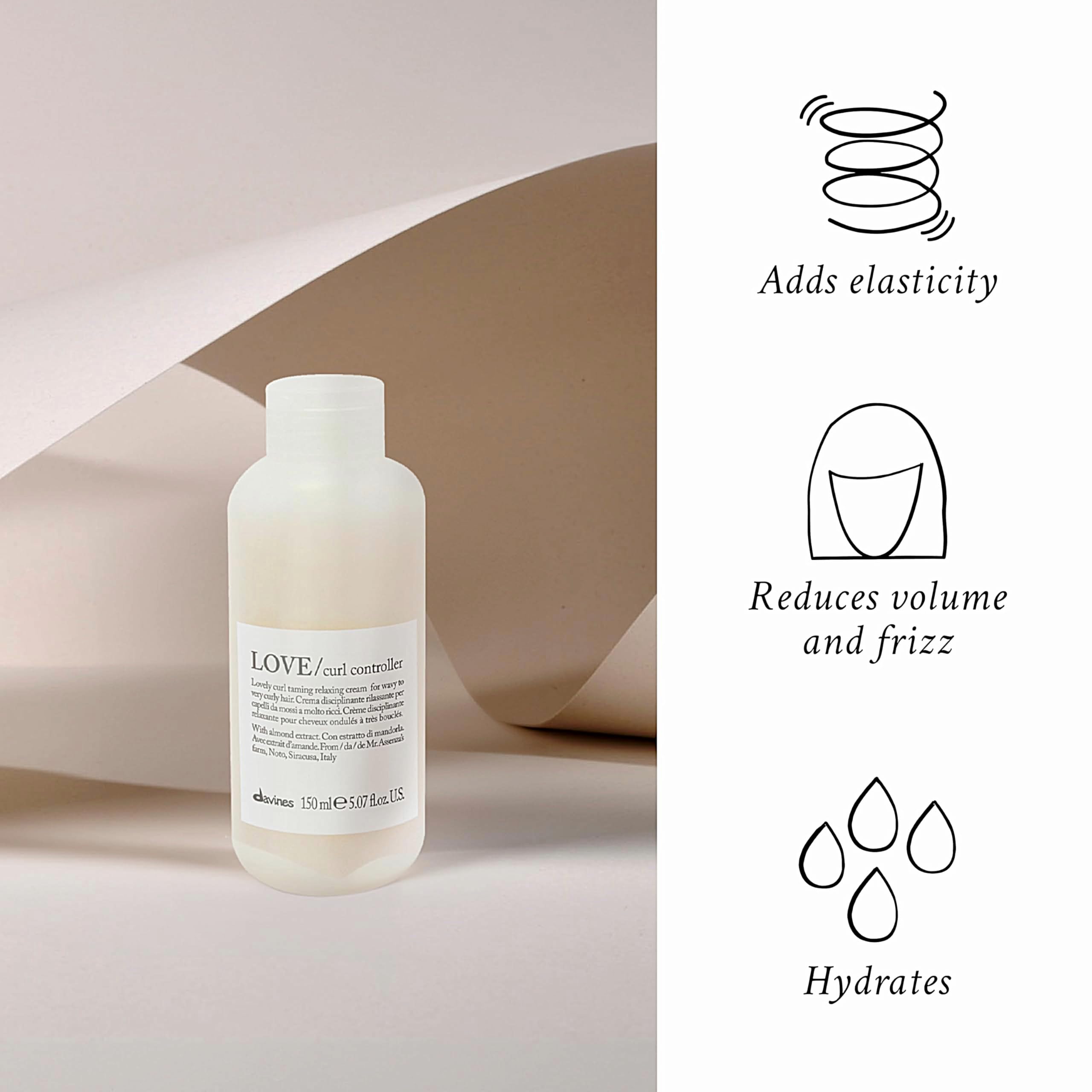 Davines Love Curl Controller applied to damp hair to define curls.