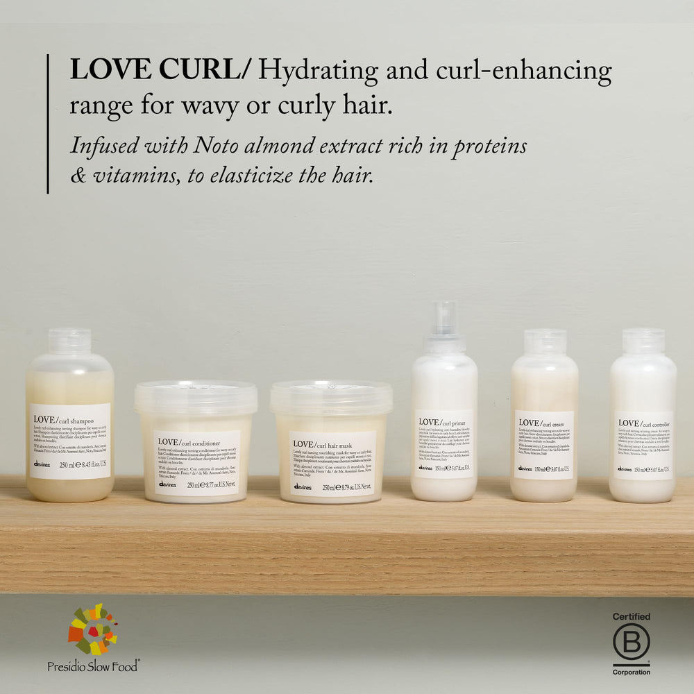 Davines Love Curl Mask comb-through detangles thick unruly hair.