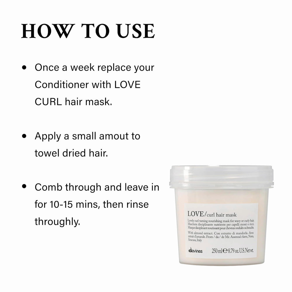 Davines Love Curl Mask applying to damp hair to help detangle.