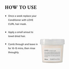Davines Love Curl Mask applying to damp hair to help detangle.