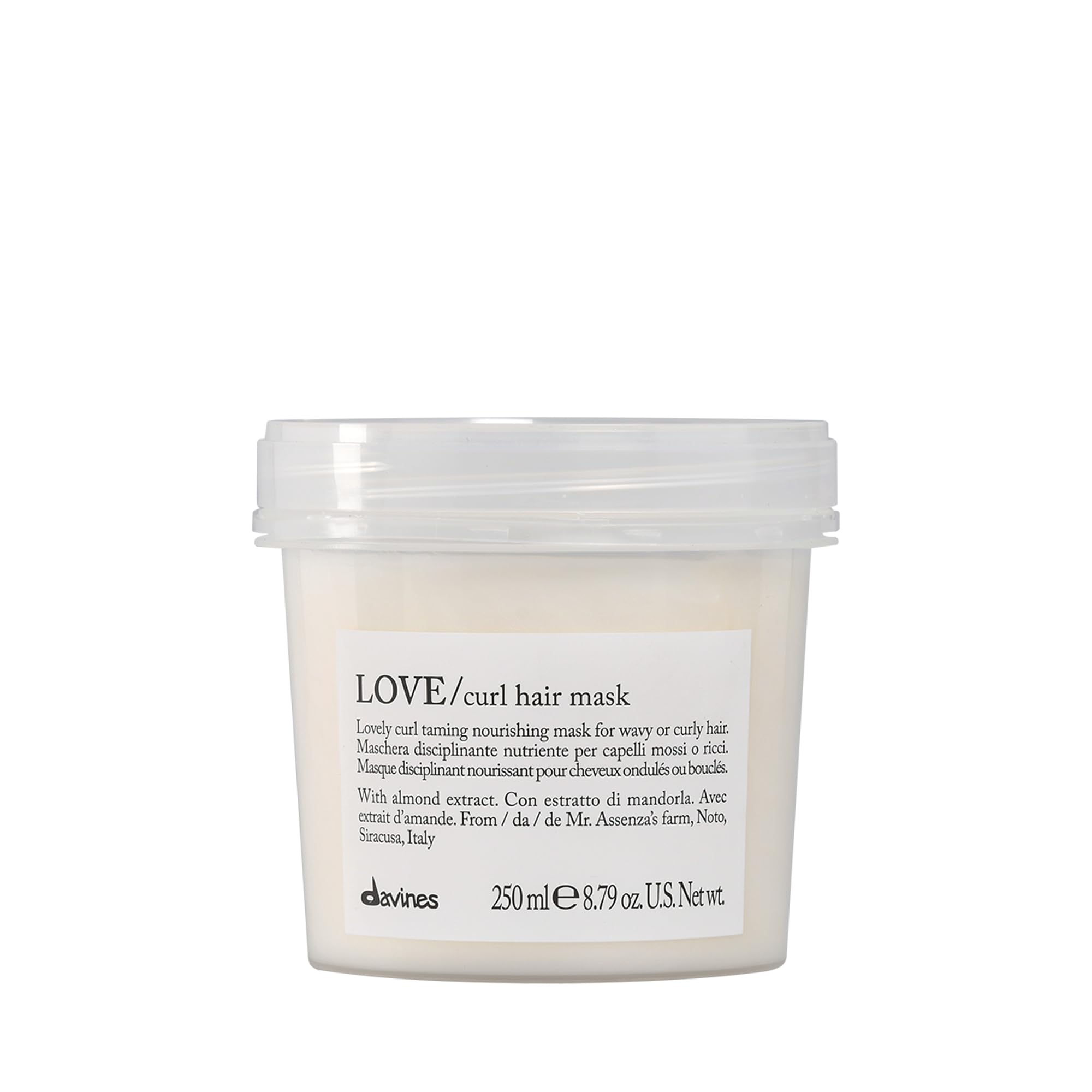 Davines Love Curl Mask jar closeup showing creamy formula for hydrated curls.