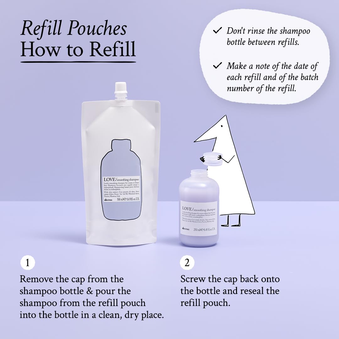 Davines Love Smoothing Shampoo bottle with pump for easy cleansing.