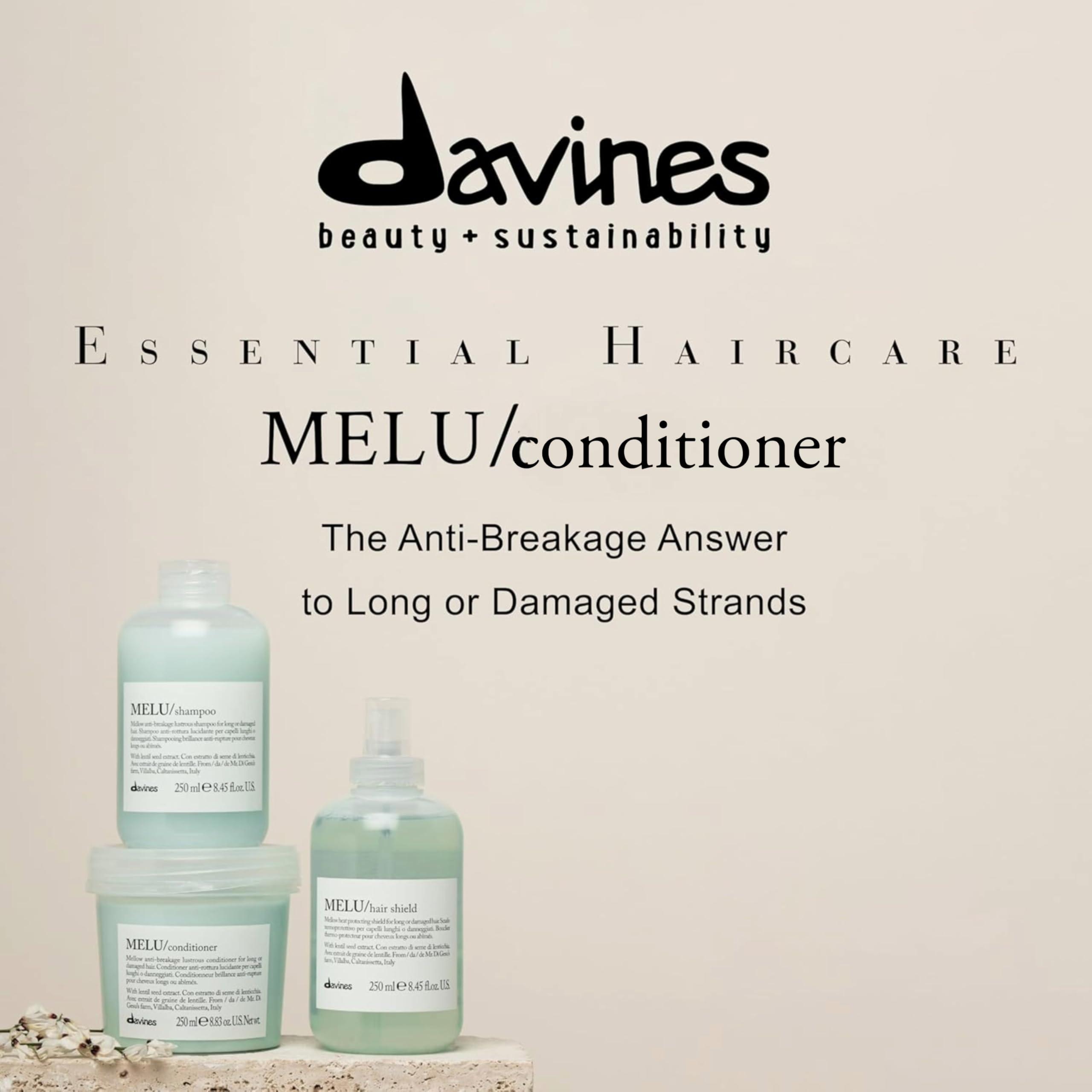 Davines MELU conditioner pour demonstrates smooth, even application.