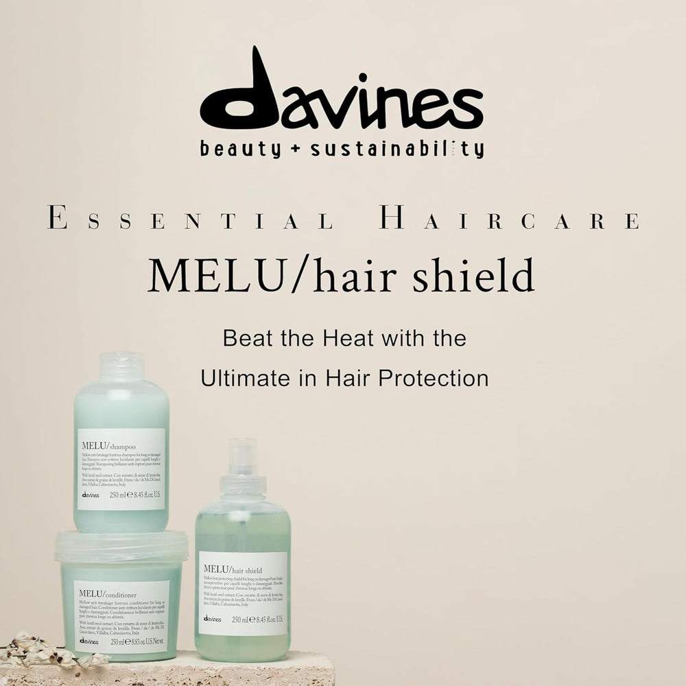 Davines MELU Hair Shield packaging highlights compact heat protectant