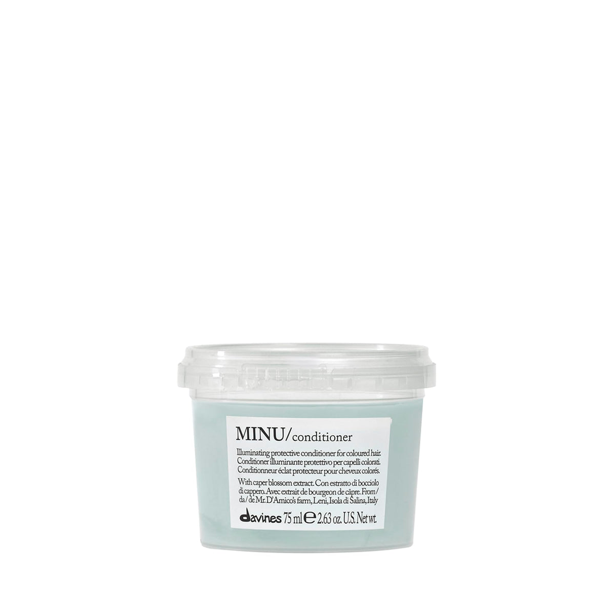 Davines MINU acondicionador en botella iluminadora protege el color y aporta brillo.