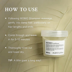 Davines MOMO conditioner being applied to damp hair to detangle