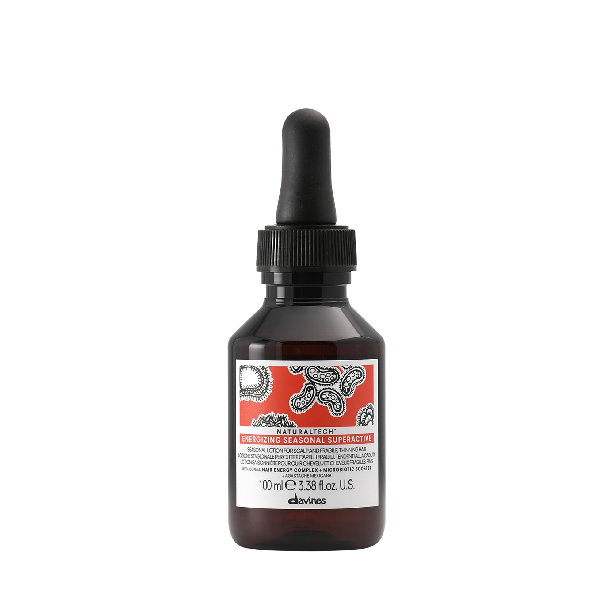 Davines Naturaltech Energizing Seasonal Superactive bottle supports thinning hair.