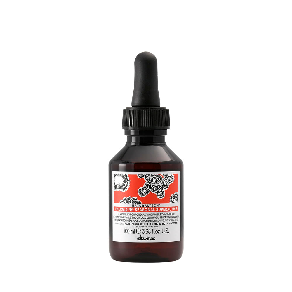 Davines Naturaltech Energizing Seasonal Superactive bottle supports thinning hair.
